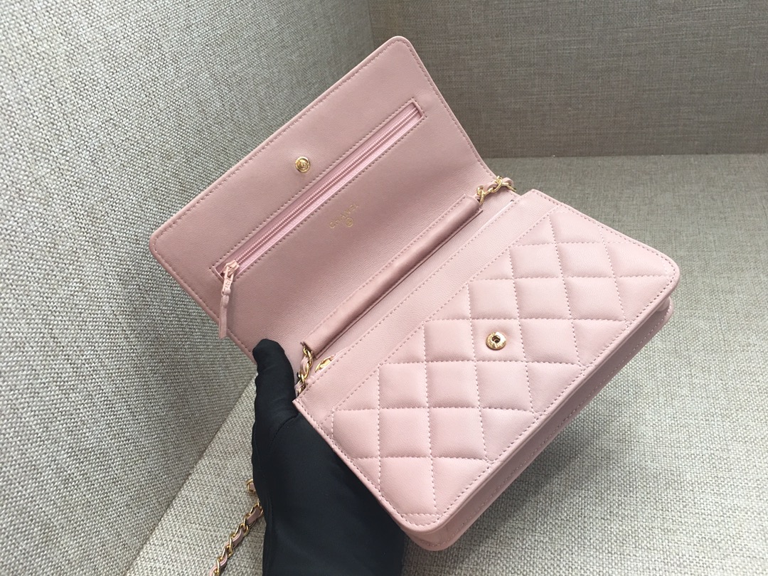 Lambskin Wallet On Chain Shoulder Bag A33814 Pink/Gold